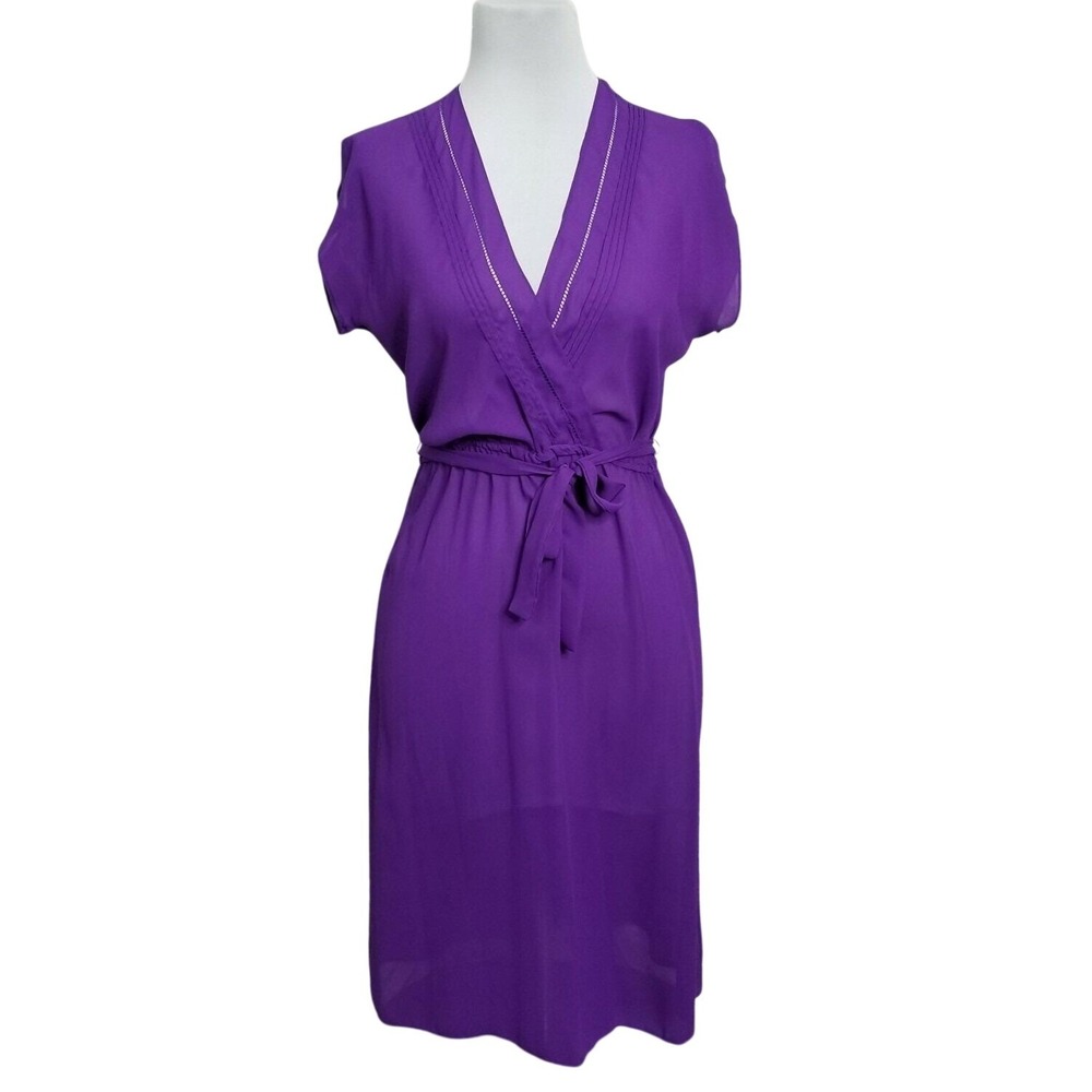 Vintage Brasseur of California Purple Chiffon Wrap Midi Dress Womens M